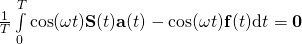 \frac{1}{T} \int\limits_{0}^T { \cos(\omega t) \stiffnessmatrix(t) \avec(t) - \cos(\omega t) \loadvector(t) } \mathrm{d}t = \zeromatrix