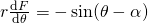 r \frac{\mathrm{d}F}{\mathrm{d}\theta} = - \sin(\theta-\alpha)